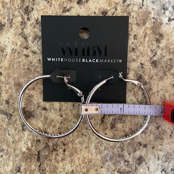 White House Black Market Sparkle Silver Hoop Earrings - Picture 8 of 8